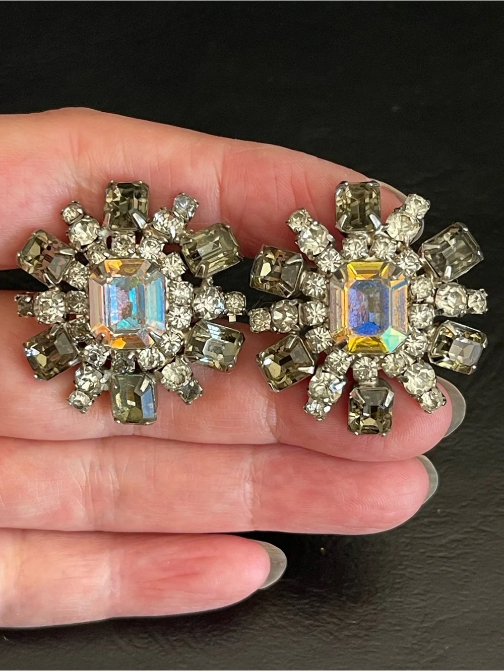 Vintage silver tone rhinestone cuff Links.